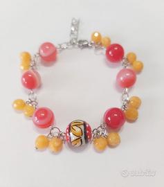 Bracciale acciaio e giada con agata dipinta a mano