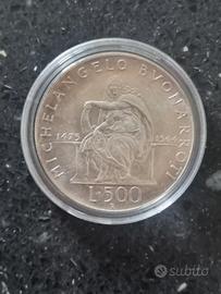Moneta Argento 500 lire Commemorativa Buonarroti