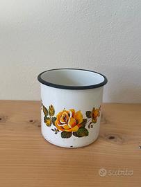 Tazza in Metallo smaltato Vintage stampa Fiori
