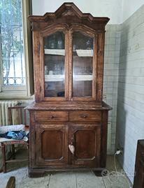 Credenza Antica a Doppio Corpo con Vetrina – Fine 