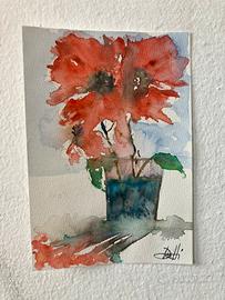 Acquarello vaso di fiori risdi 12x18 cm circa