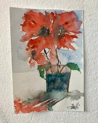 Acquarello vaso di fiori risdi 12x18 cm circa
