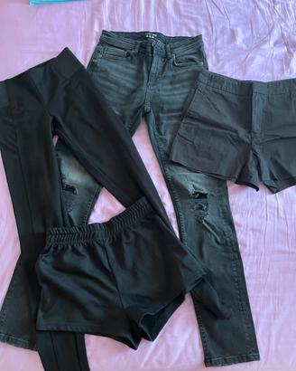 Set jeans leggings shorts neri xs