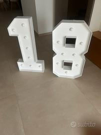 Numero 18 luminoso H 90 cm