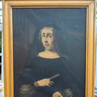 Dipinto olio 1700 ritratto donna in nero con libro