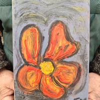 Quadro Materico "Fiore Arancione" - 20x30 cm