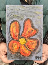 Quadro Materico "Fiore Arancione" - 20x30 cm