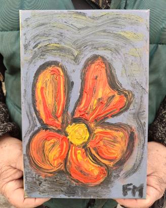 Quadro Materico "Fiore Arancione" - 20x30 cm