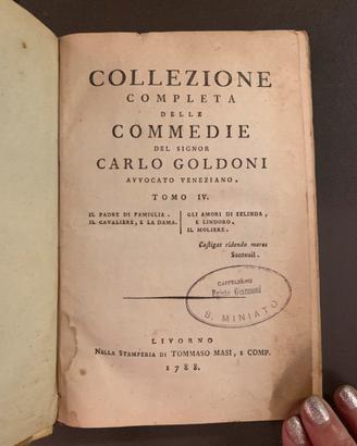 Carlo Goldoni 1788 Quarto volume della collezione