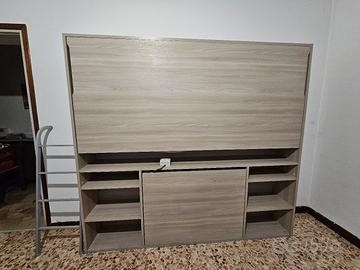 Letto a scomparsa con scrivania e libreria