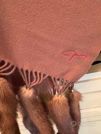 Sciarpa pura lana 100% caramello con code visone