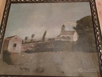 dipinto antico olio su tela. paesaggio beneventano