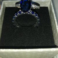 Pandora COPPIA Anelli Pietra Blu e Fascia Blu