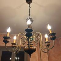 Lampadario vintage Ottone Legno