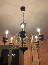 Lampadario vintage Ottone Legno