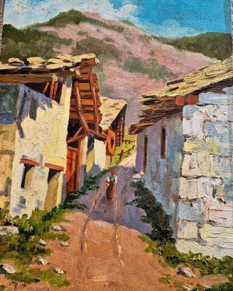 Coppia di dipinti olio su tela  epoca novecento di