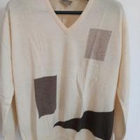 Maglioncino maniche lunghe color crema con riquadr