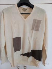 Maglioncino maniche lunghe color crema con riquadr