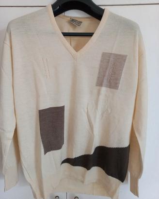 Maglioncino maniche lunghe color crema con riquadr