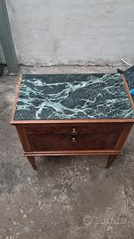 Comodino mobiletto vintage in radica con marmo ver