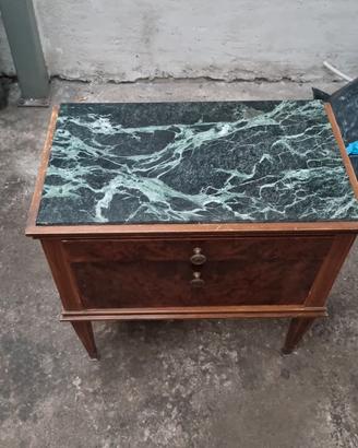 Comodino mobiletto vintage in radica con marmo ver