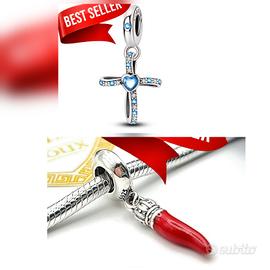 set 2 charm croce + cornicello