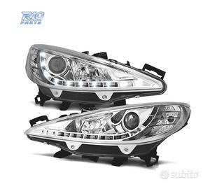 FARI PEUGEOT 207 06-12 LUCE LED DIURNA FONDO CROMA