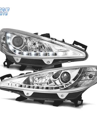 FARI PEUGEOT 207 06-12 LUCE LED DIURNA FONDO CROMA