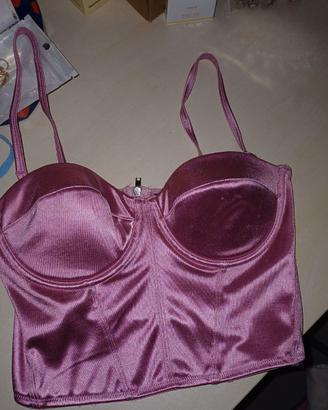 top corsetto rosa velluto, mai usato