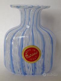 Mini Vaso Vintage Murano a Canne Azzurre e Bianco