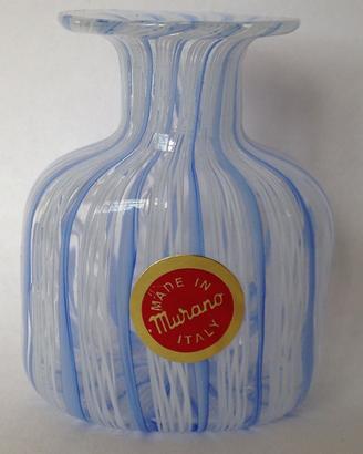 Mini Vaso Vintage Murano a Canne Azzurre e Bianco
