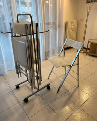 4 sedie acciaio/propilene con carrello