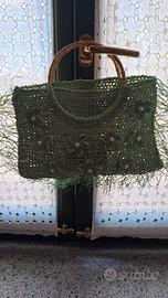 Borsa in rafia verde salvia