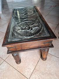 TAVOLINO IN LEGNO MASSELLO CON RIPIANO IN VETRO