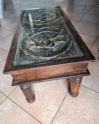 TAVOLINO IN LEGNO MASSELLO CON RIPIANO IN VETRO