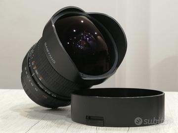 SAMYANG 8mm Fish-eye  per Canon EF + scatola