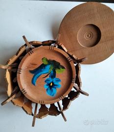 6 sotto bicchieri in legno decorati più box nuovi