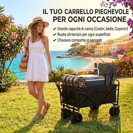Carrello Spiaggia Campeggio Mare Ruote XL