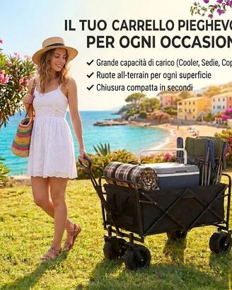 Carrello Spiaggia Campeggio Mare Ruote XL