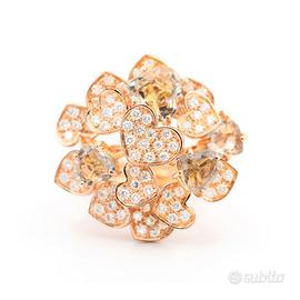 Anello Cuori in Oro Rosa con Diamanti e Quarzi