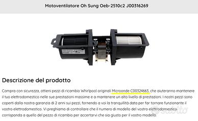 Motoventilatore x forno microonde MP776 IX HA