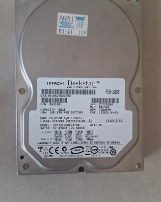 Hard Disk Hitachi Deskstar 80GB PATA IDE 7200rpm