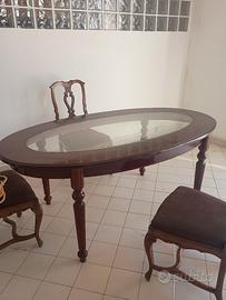 tavolo ovale in legno e vetro 