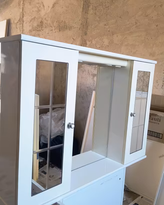 Mobiletto Bagno Bianco Sospeso con Specchio