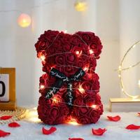 Orso di rose rosso scuro con luci led