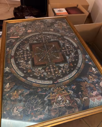 Mandala tibetano dipinto a mano Nepal 1983 65x40