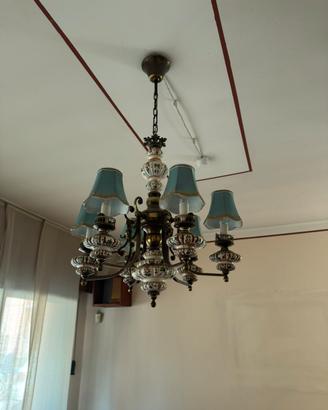 Lampadario ceramica dipinta a mano e ottone
