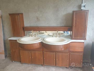 Mobile bagno doppio lavabo in legno e marmo