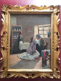 Dipinto macchiaiolo_Scena di interno con bacio