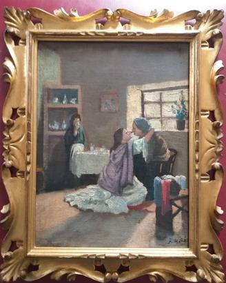 Dipinto macchiaiolo_Scena di interno con bacio